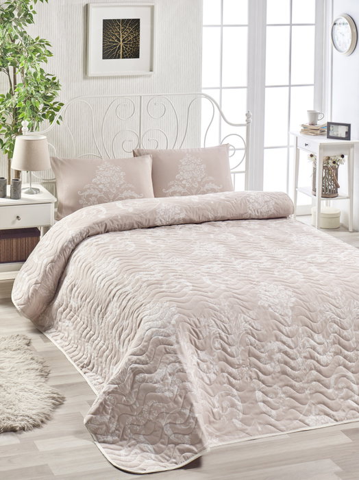 L'essentiel linge de maison Kraliçe - Mink Juego de colcha doble Visón y blanco